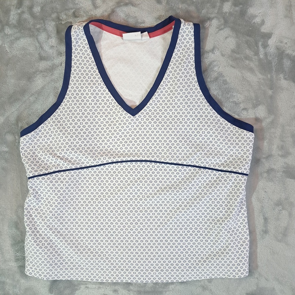 Tail Sleeveless White Navy Cropped Tank Tennis Ball Print Pickleball Large